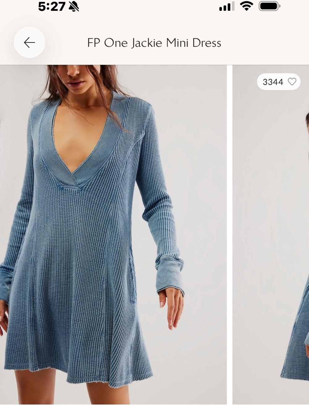 Free People Jackie Deep V Waffle Knit Mini Dress - Dusty Blue